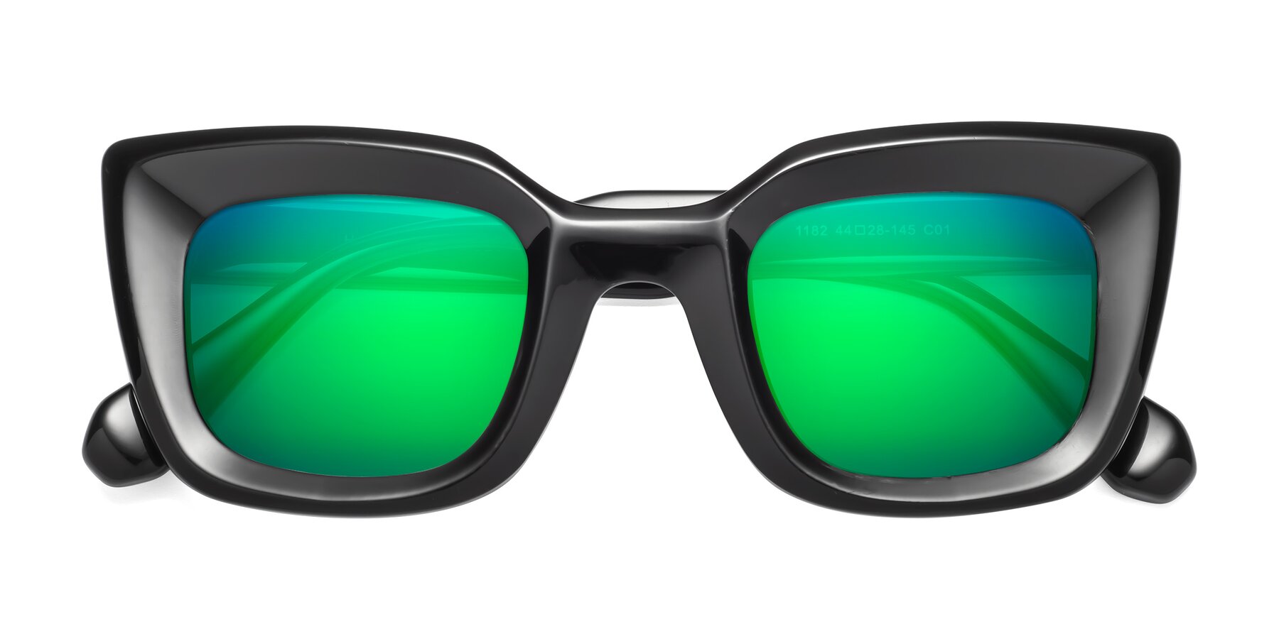 Folded Front of Homan in Black with Green Mirrored Lenses
