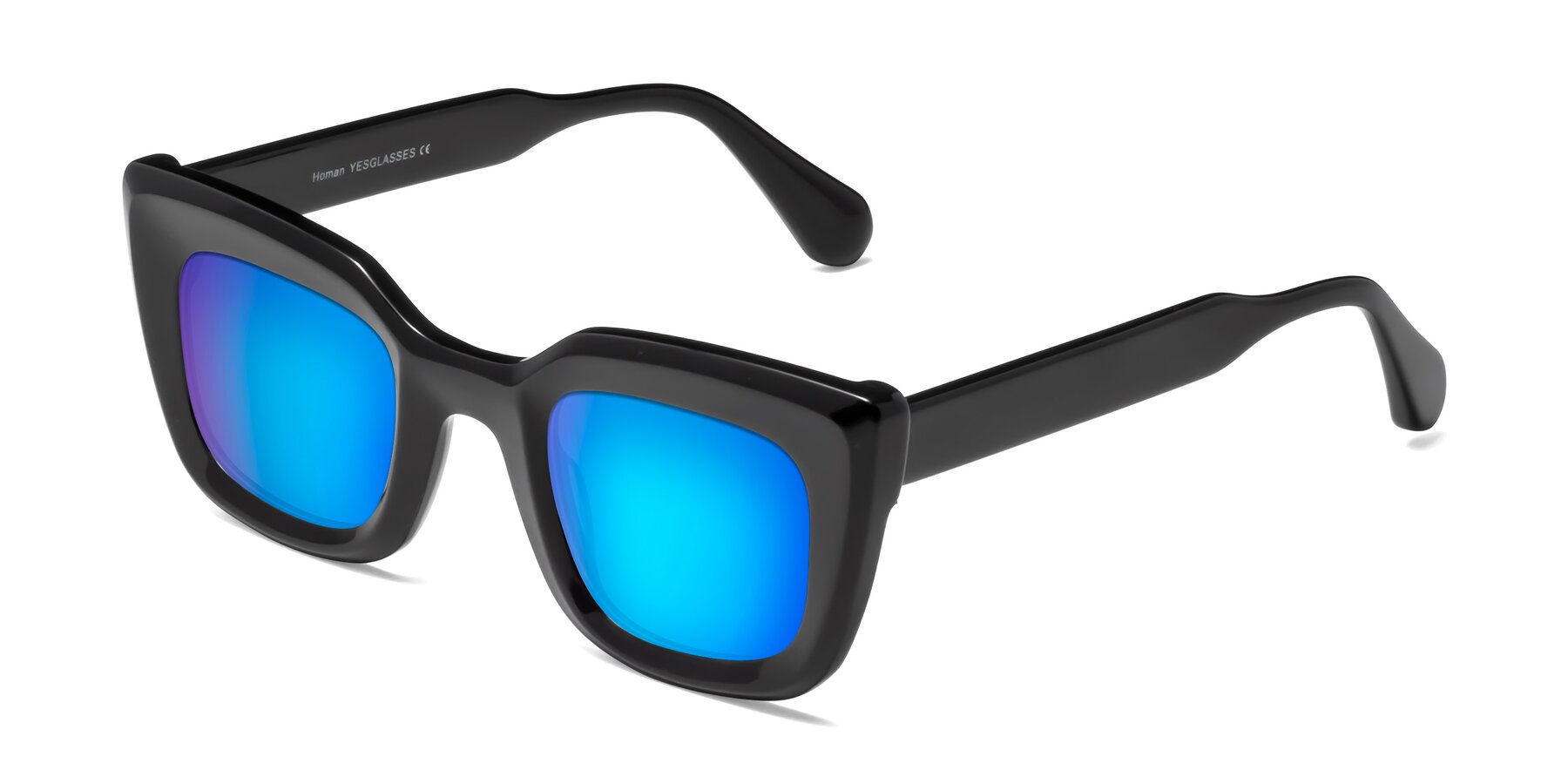 Angle of Homan in Black with Blue Mirrored Lenses