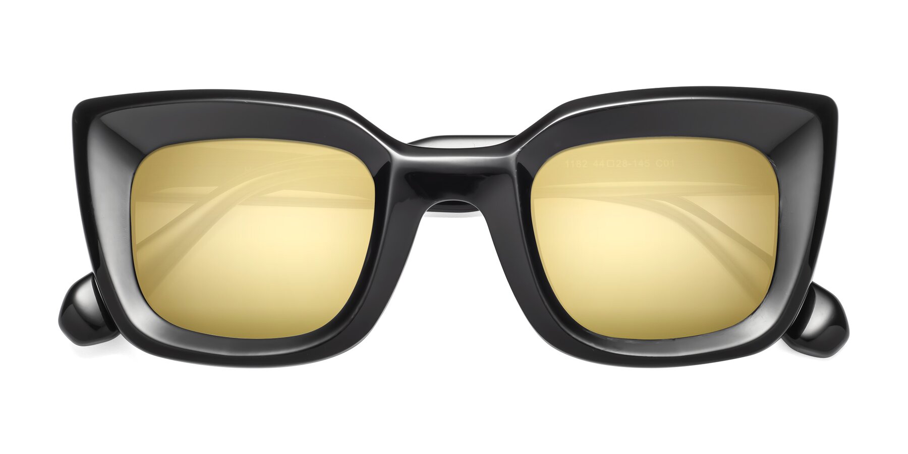 Folded Front of Homan in Black with Gold Mirrored Lenses