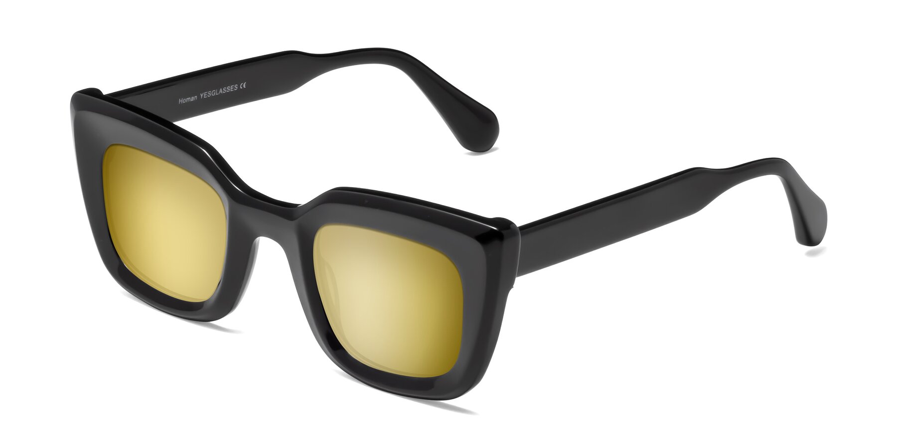 Angle of Homan in Black with Gold Mirrored Lenses