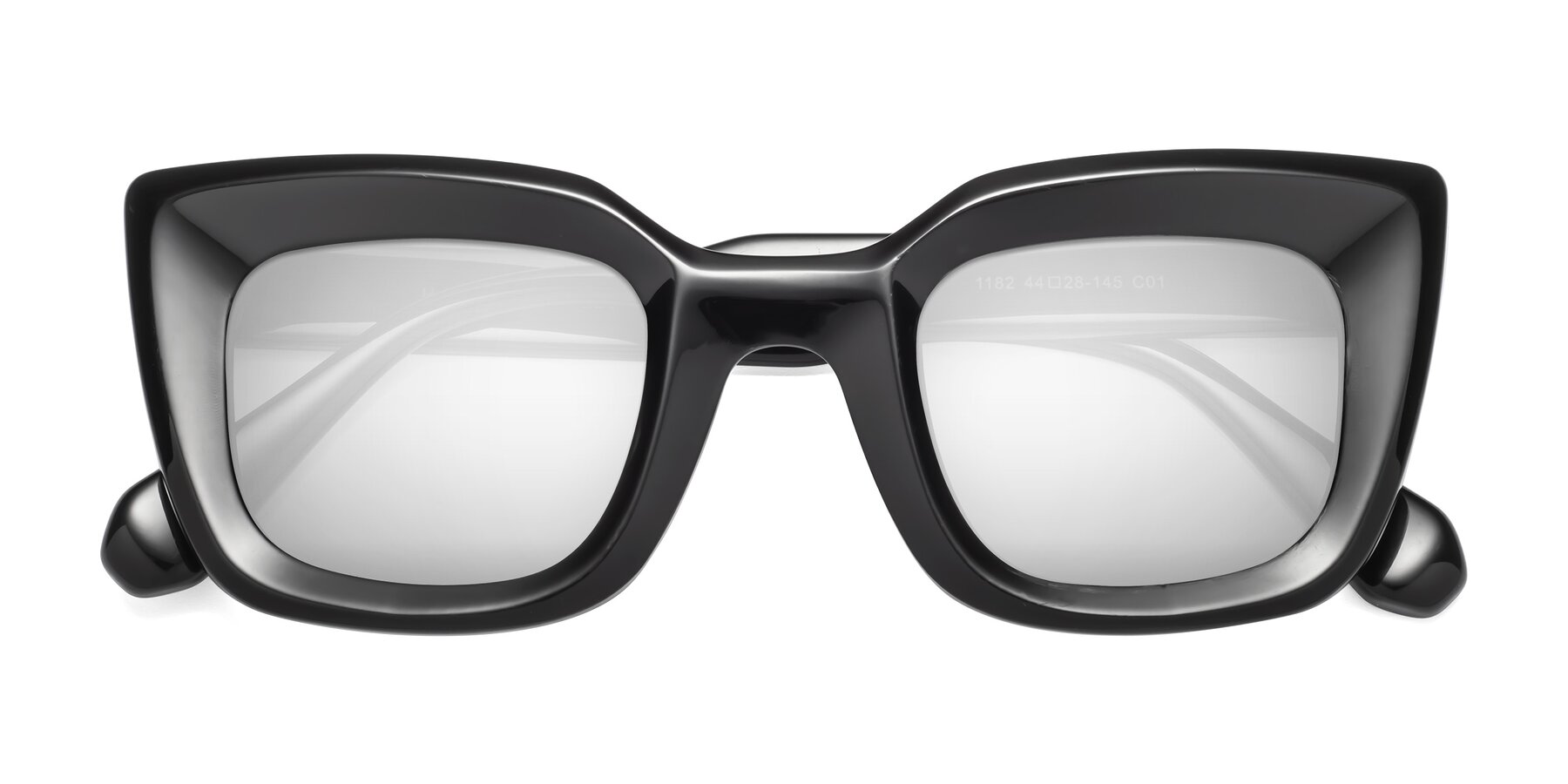 Folded Front of Homan in Black with Silver Mirrored Lenses