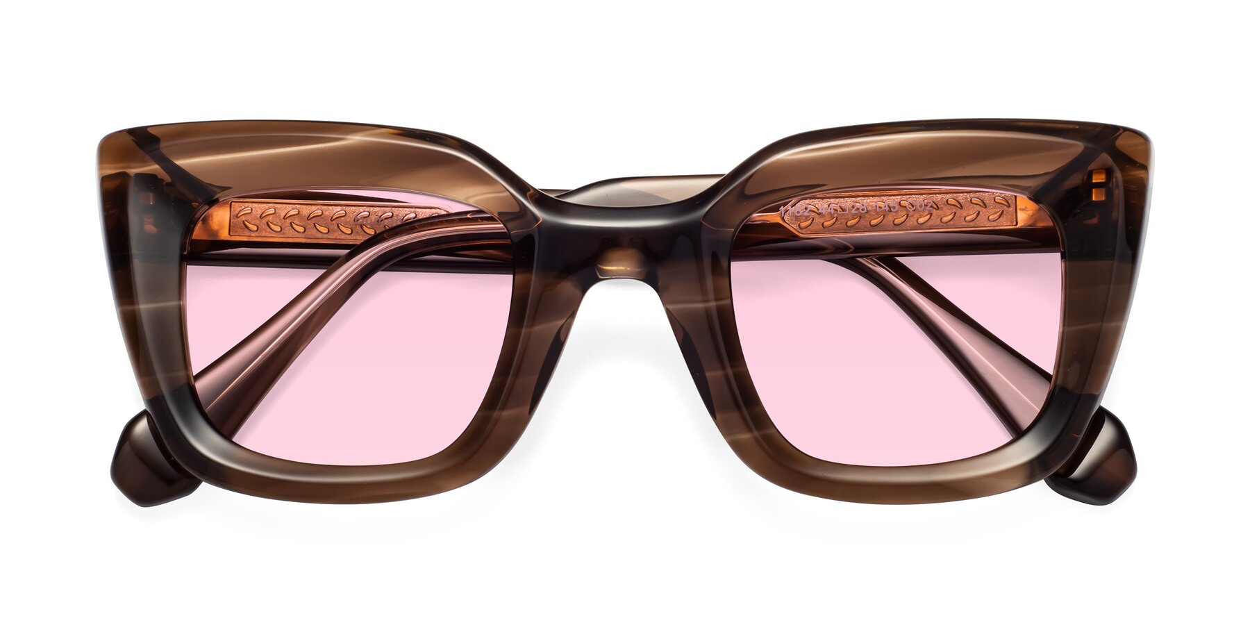 Folded Front of Homan in Chocolate with Light Pink Tinted Lenses