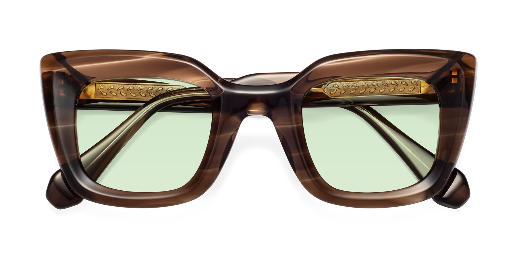 Folded Front of Homan in Chocolate with Light Green Tinted Lenses