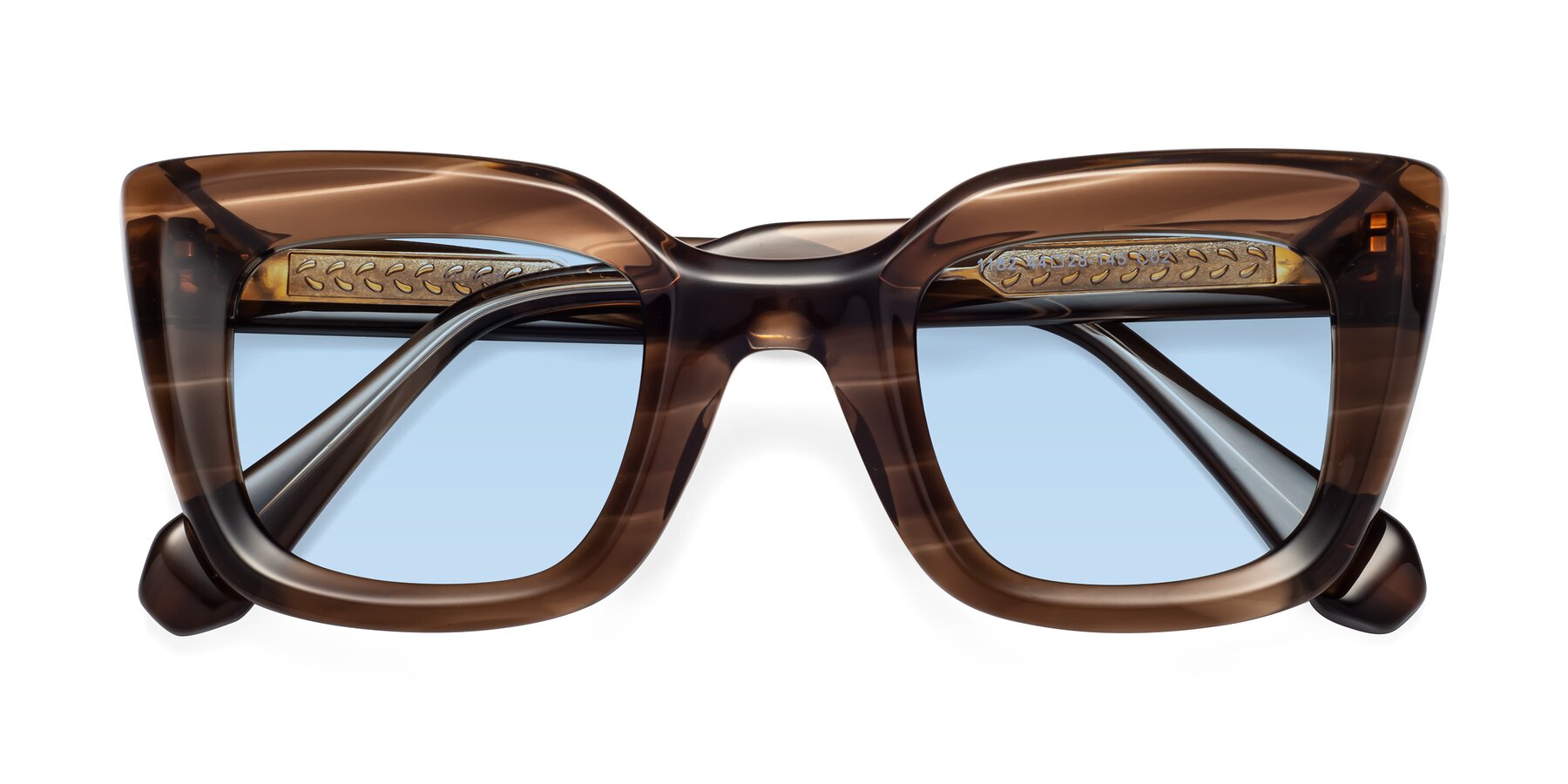 Folded Front of Homan in Chocolate with Light Blue Tinted Lenses