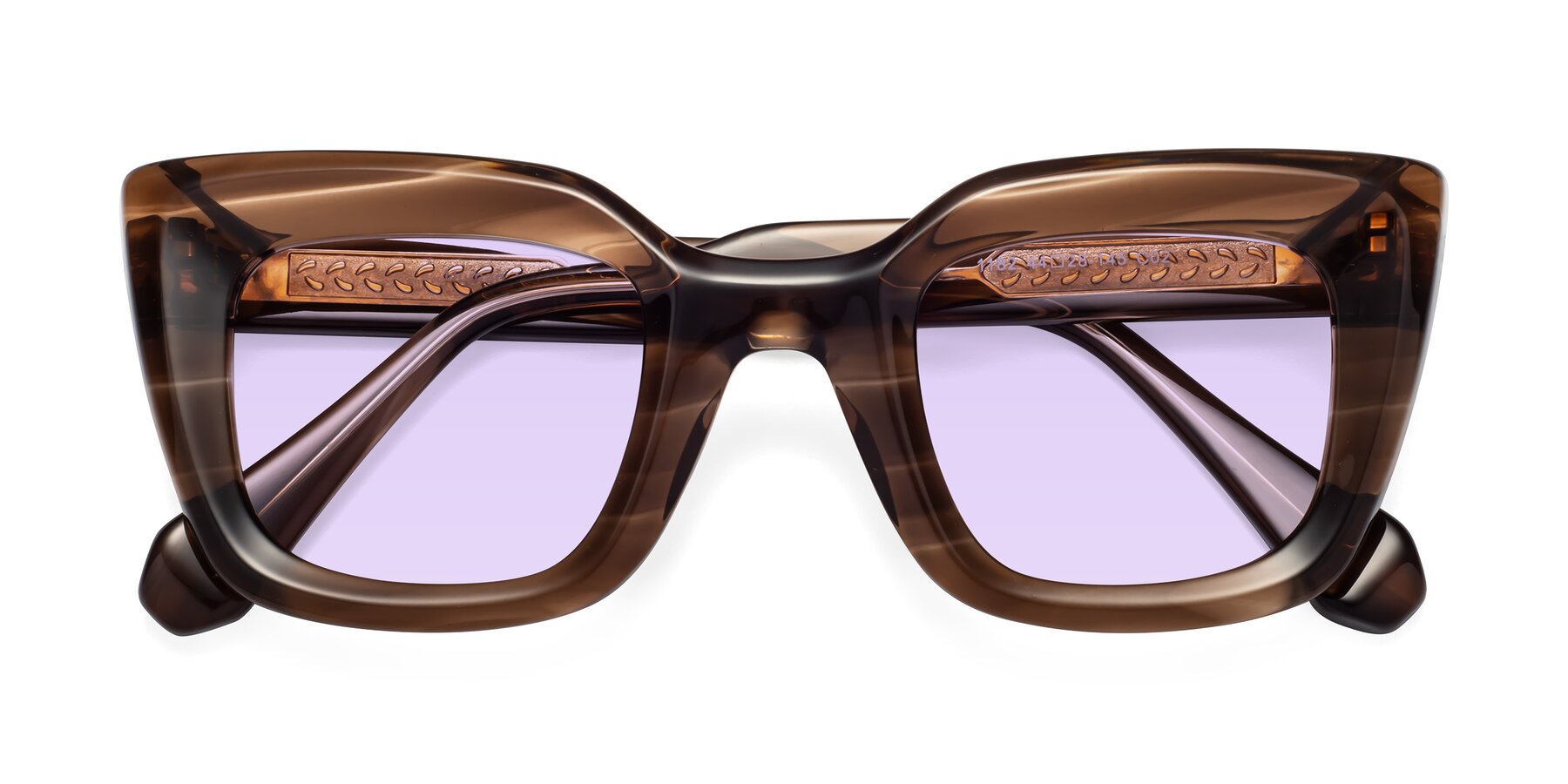 Folded Front of Homan in Chocolate with Light Purple Tinted Lenses