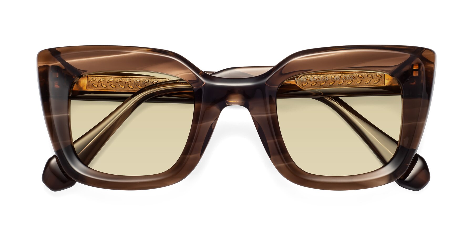 Folded Front of Homan in Chocolate with Light Champagne Tinted Lenses