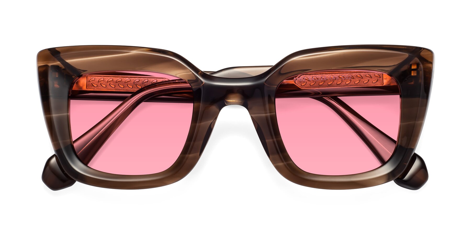 Folded Front of Homan in Chocolate with Pink Tinted Lenses