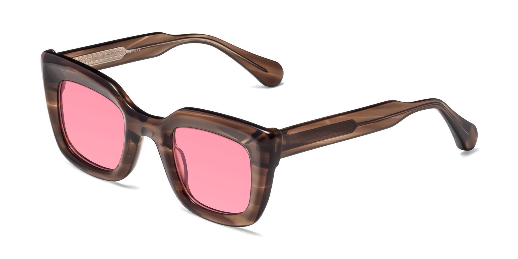 Angle of Homan in Chocolate with Pink Tinted Lenses