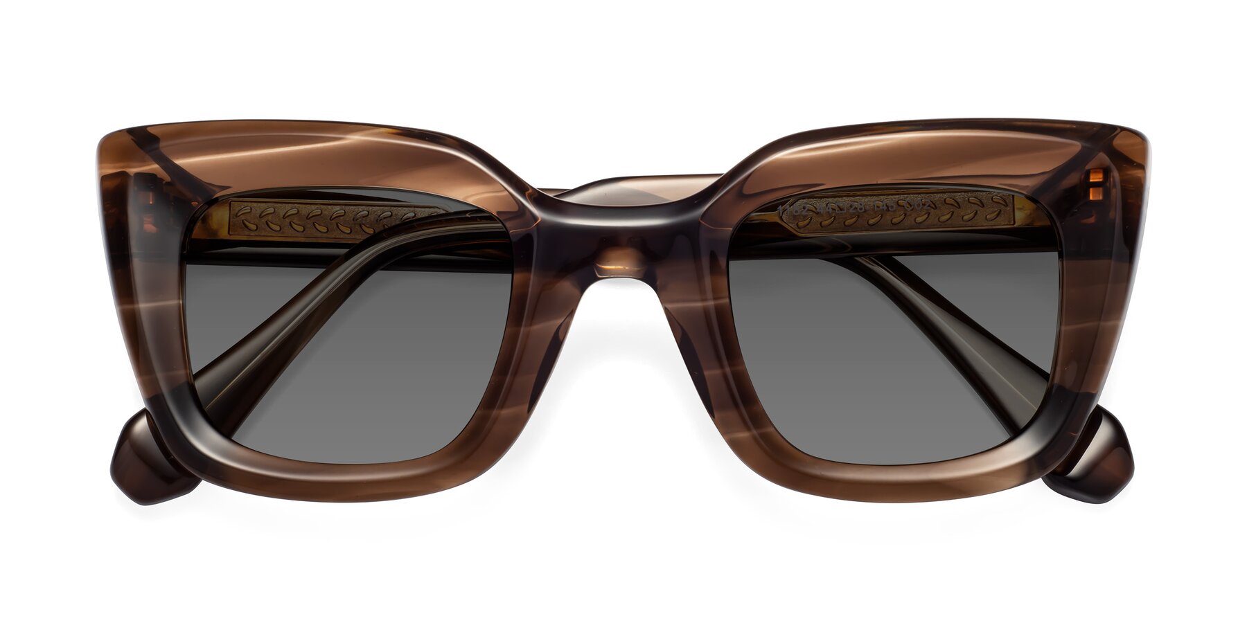 Folded Front of Homan in Chocolate with Medium Gray Tinted Lenses