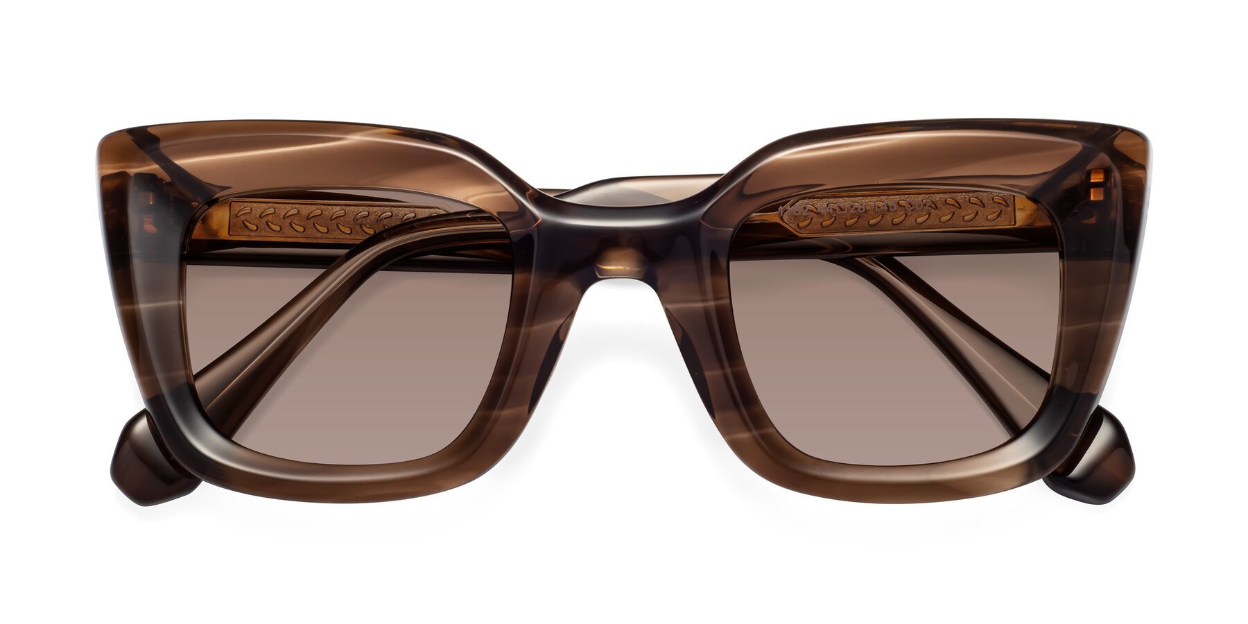 Folded Front of Homan in Chocolate with Medium Brown Tinted Lenses