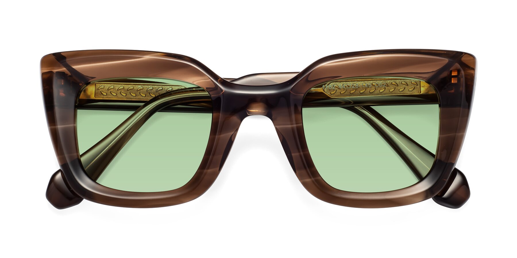 Folded Front of Homan in Chocolate with Medium Green Tinted Lenses
