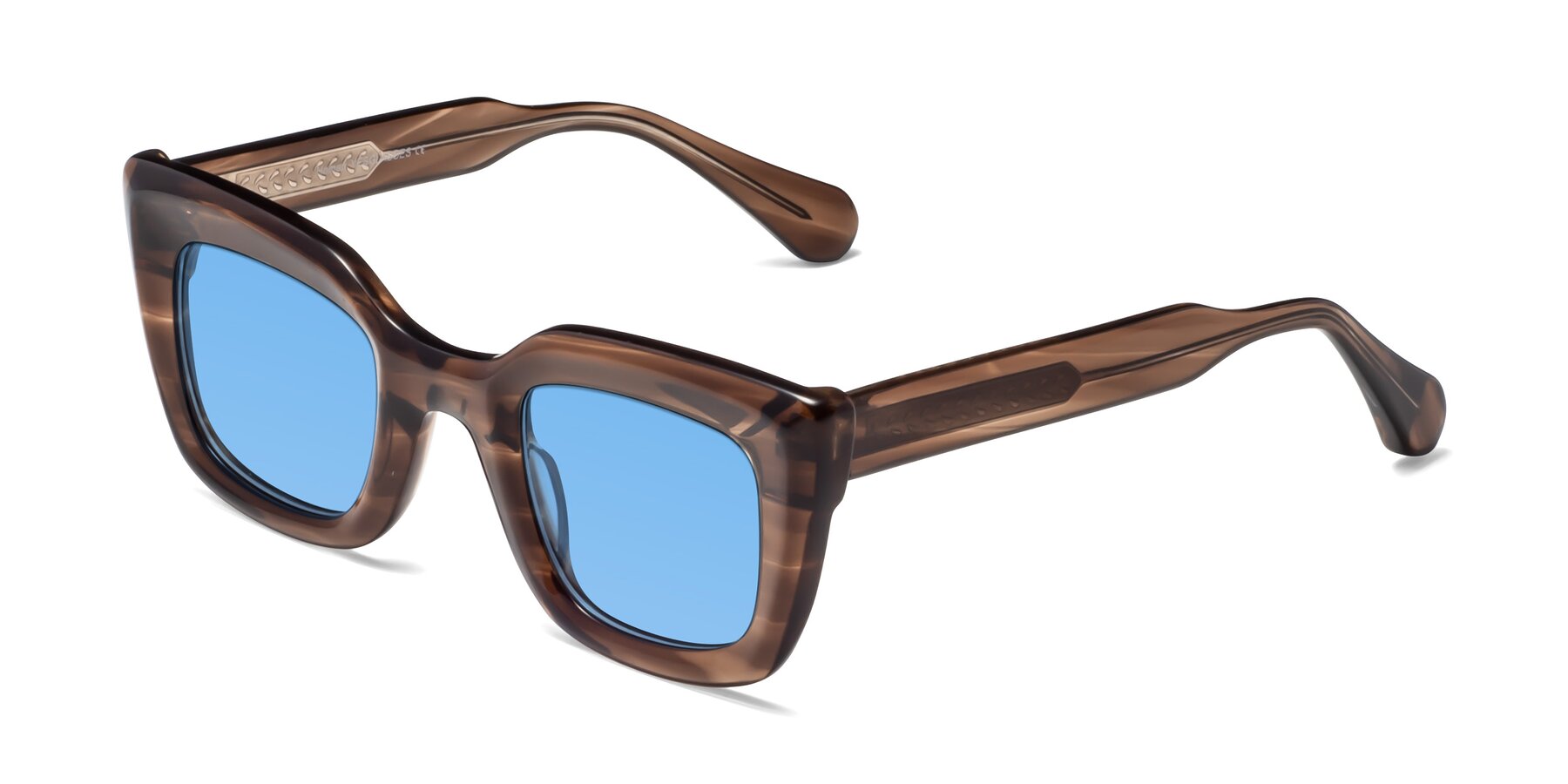 Angle of Homan in Chocolate with Medium Blue Tinted Lenses
