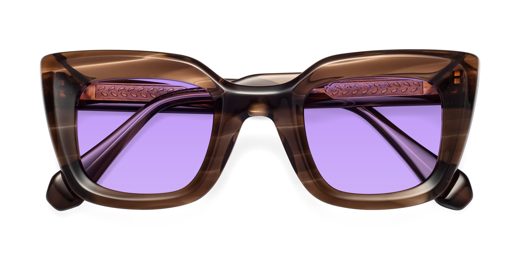 Folded Front of Homan in Chocolate with Medium Purple Tinted Lenses