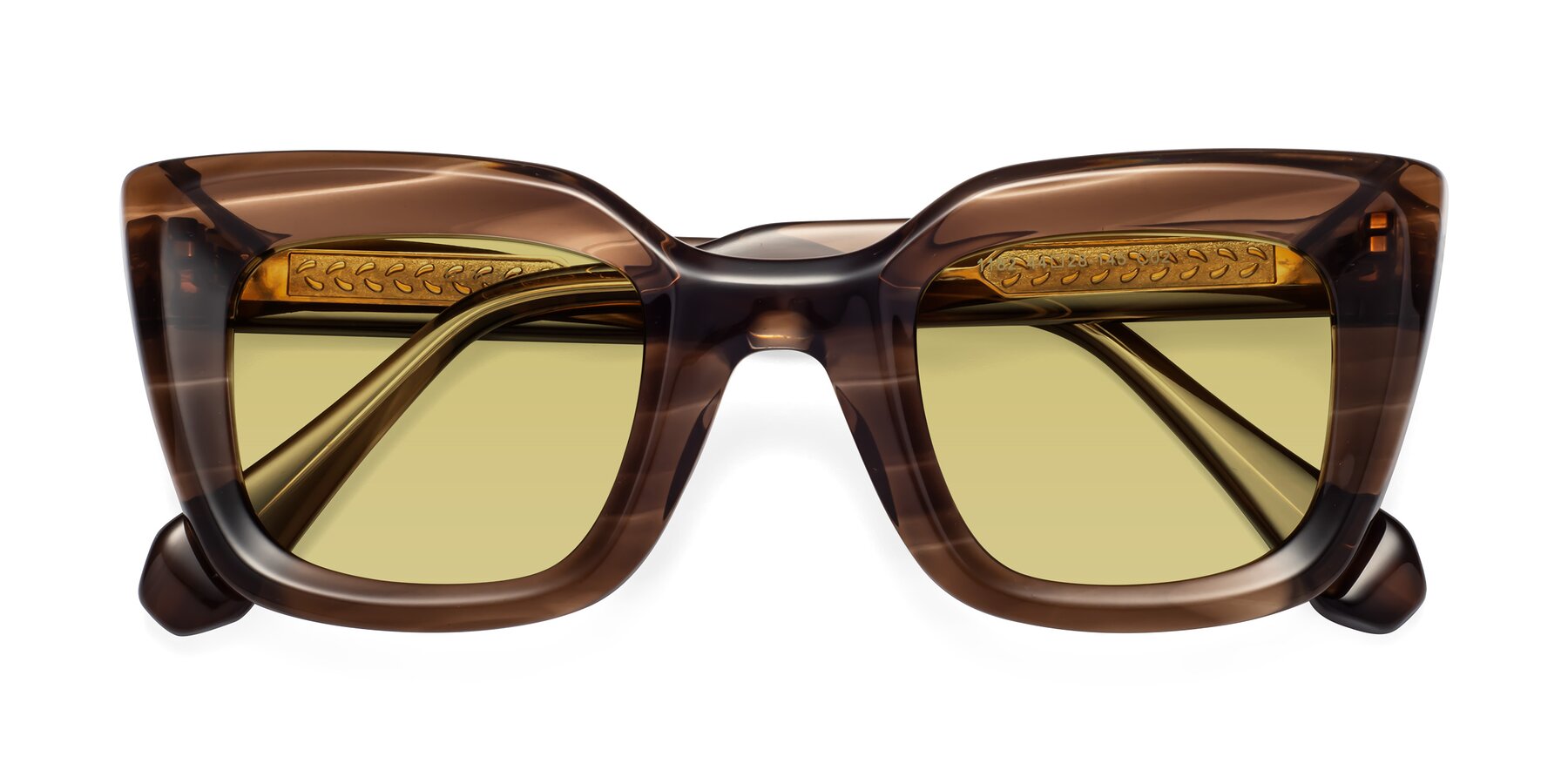 Folded Front of Homan in Chocolate with Medium Champagne Tinted Lenses