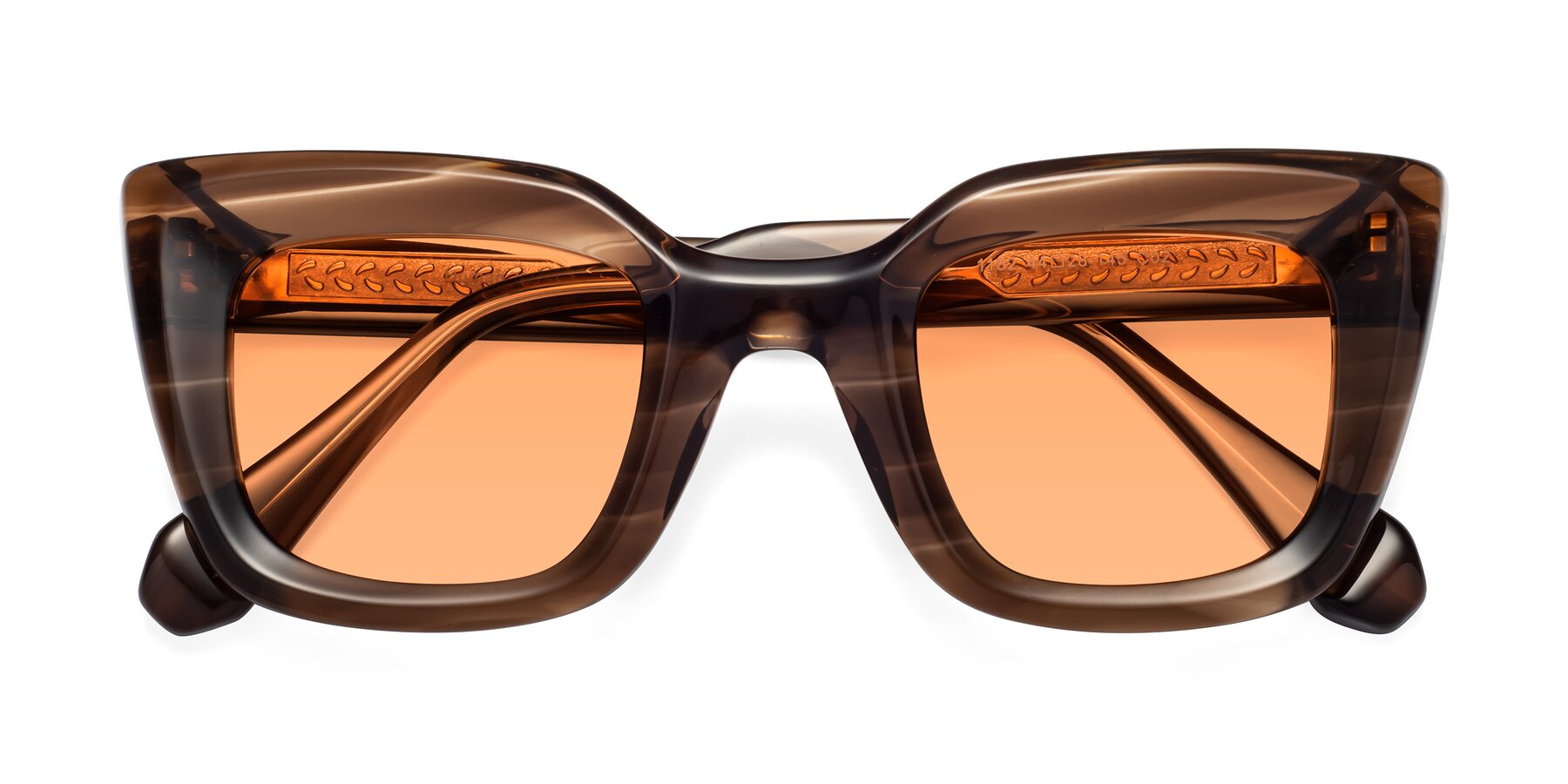 Folded Front of Homan in Chocolate with Medium Orange Tinted Lenses