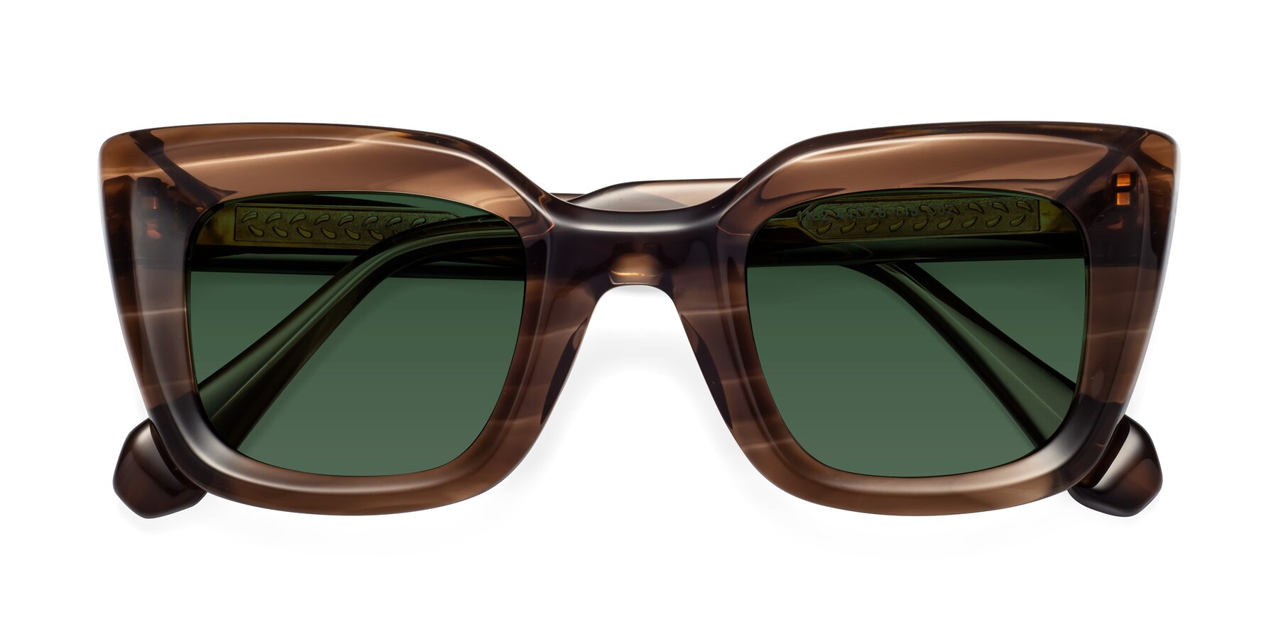 Folded Front of Homan in Chocolate with Green Tinted Lenses