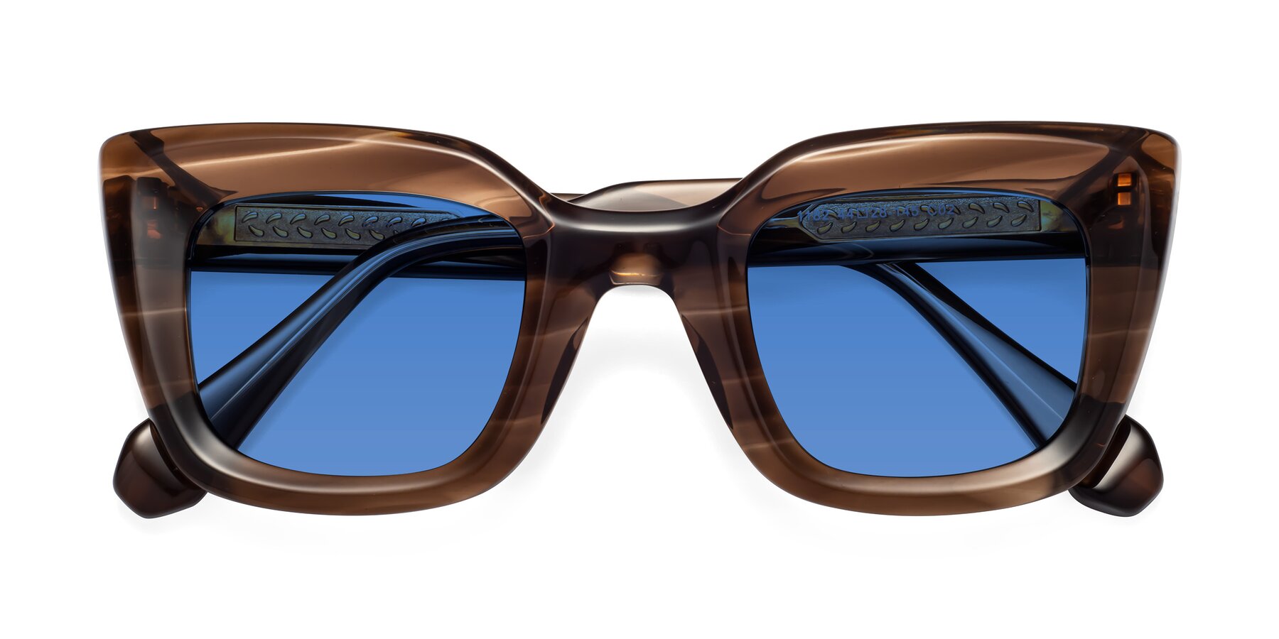 Folded Front of Homan in Chocolate with Blue Tinted Lenses