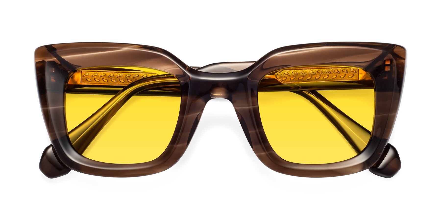 Folded Front of Homan in Chocolate with Yellow Tinted Lenses