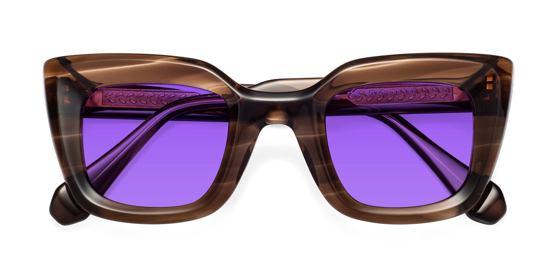 Folded Front of Homan in Chocolate with Purple Tinted Lenses