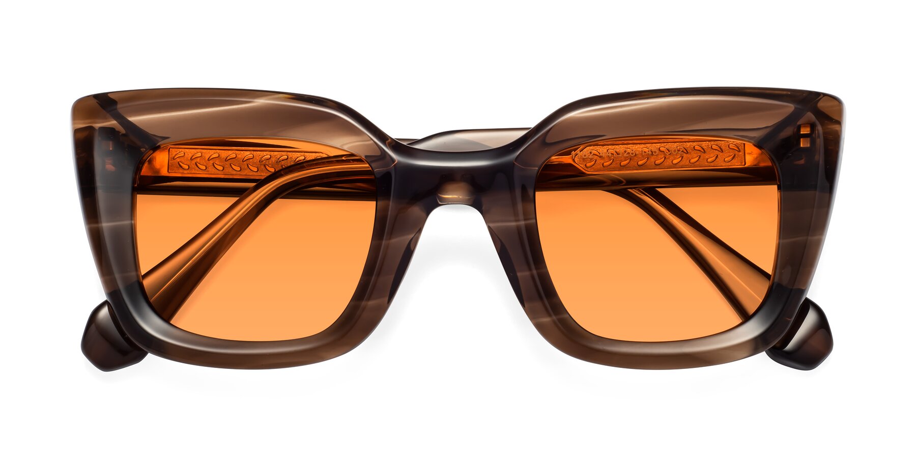 Folded Front of Homan in Chocolate with Orange Tinted Lenses