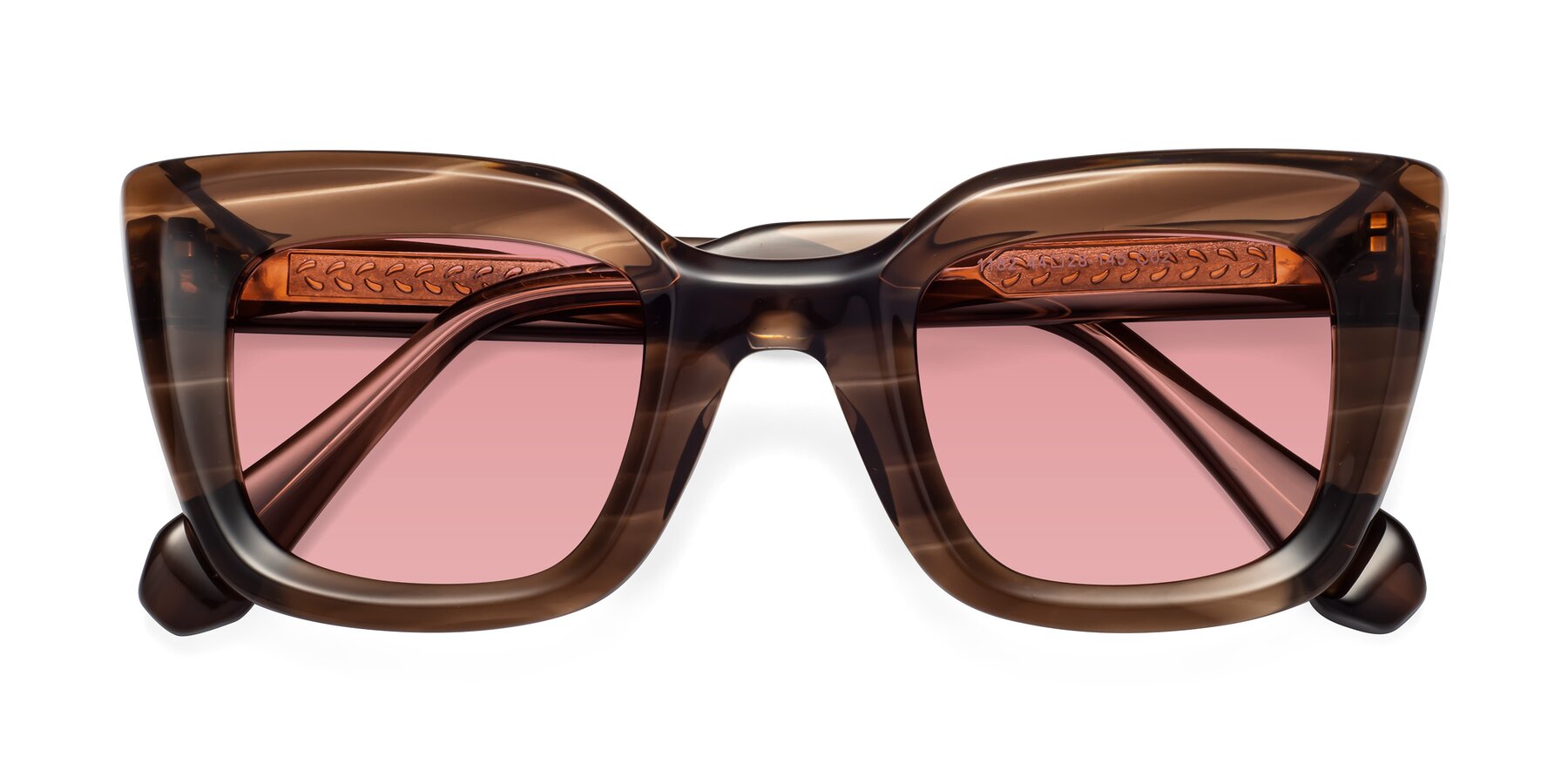 Folded Front of Homan in Chocolate with Medium Garnet Tinted Lenses