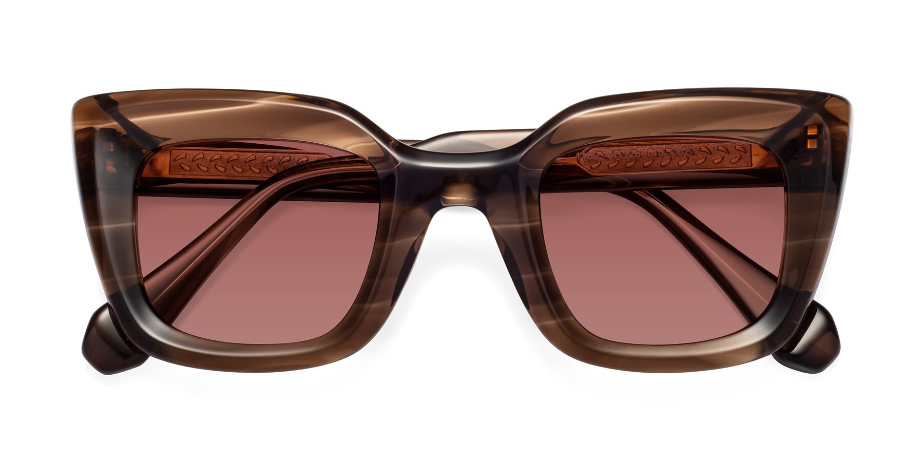 Folded Front of Homan in Chocolate with Garnet Tinted Lenses