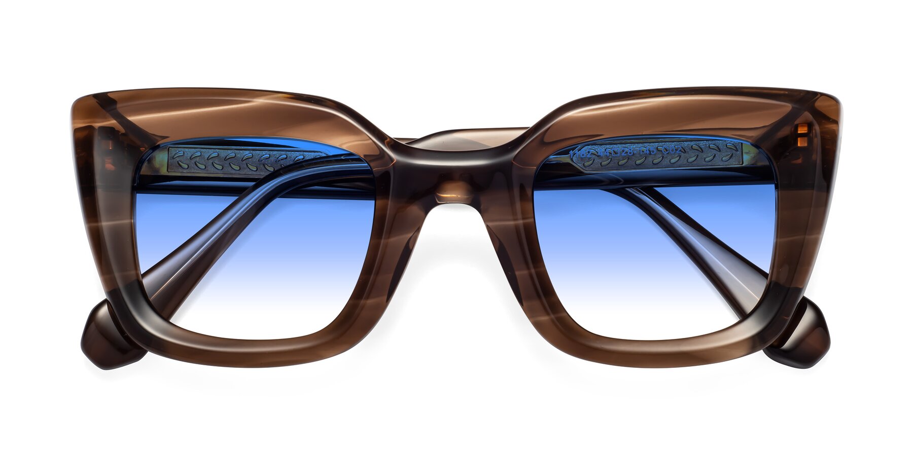 Folded Front of Homan in Chocolate with Blue Gradient Lenses