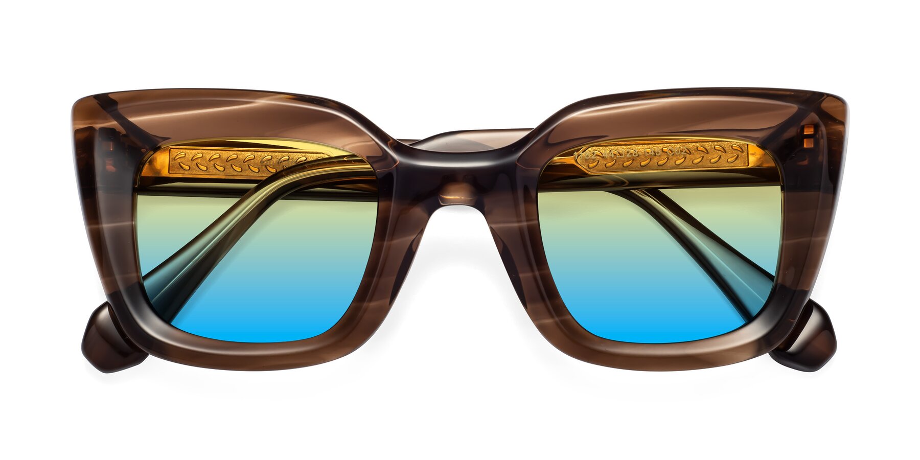 Folded Front of Homan in Chocolate with Yellow / Blue Gradient Lenses
