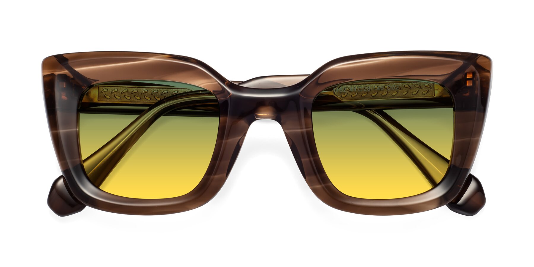 Folded Front of Homan in Chocolate with Green / Yellow Gradient Lenses
