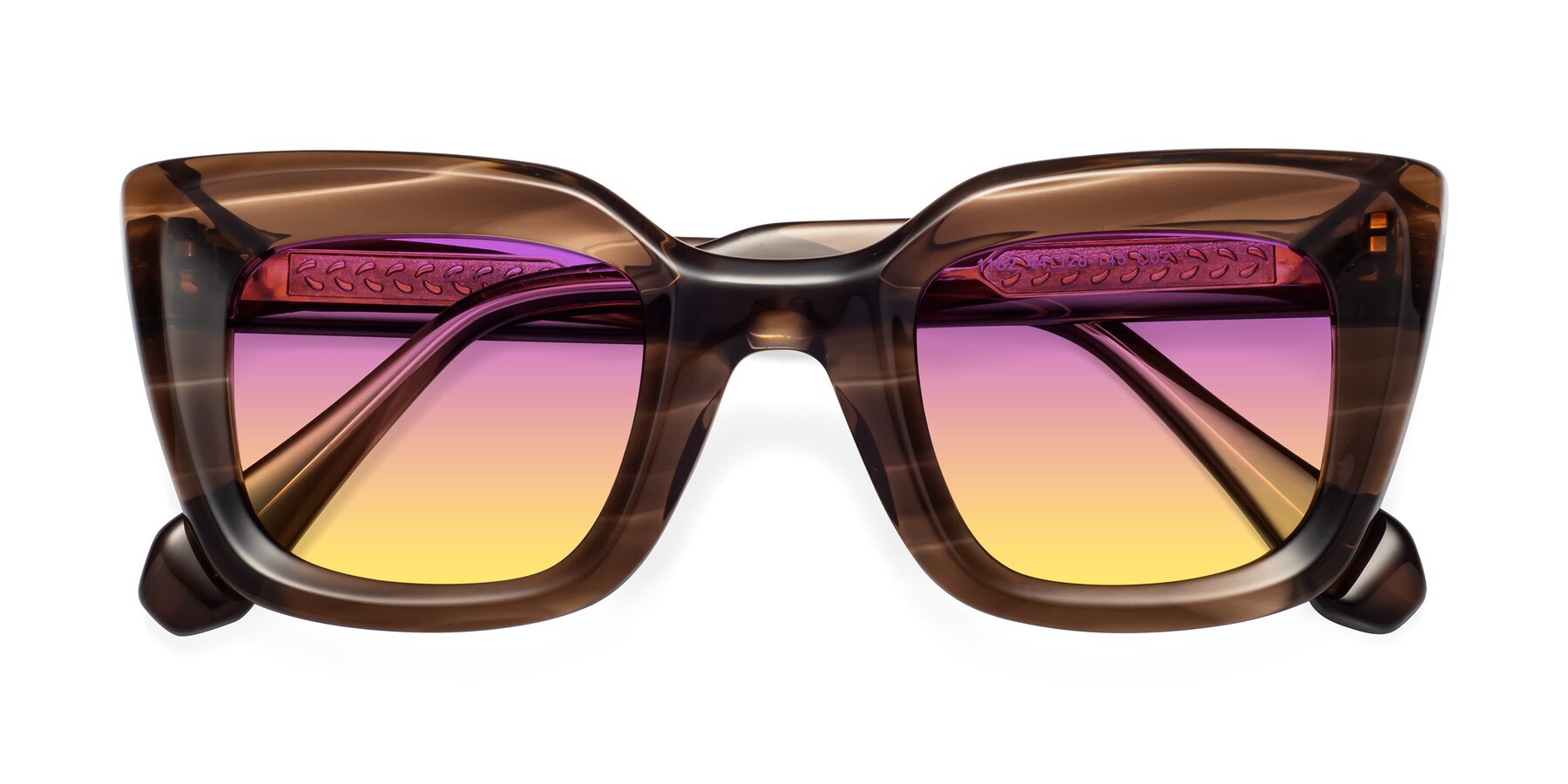 Folded Front of Homan in Chocolate with Purple / Yellow Gradient Lenses