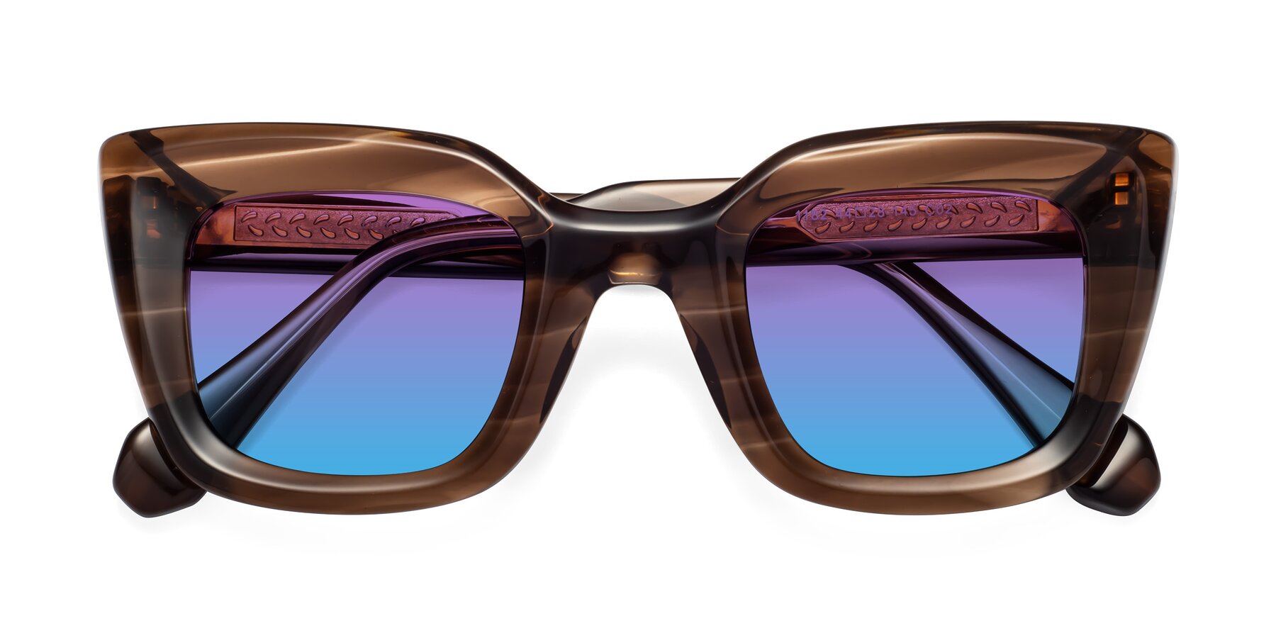 Folded Front of Homan in Chocolate with Purple / Blue Gradient Lenses