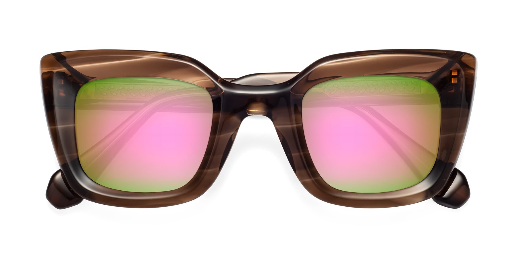 Folded Front of Homan in Chocolate with Pink Mirrored Lenses