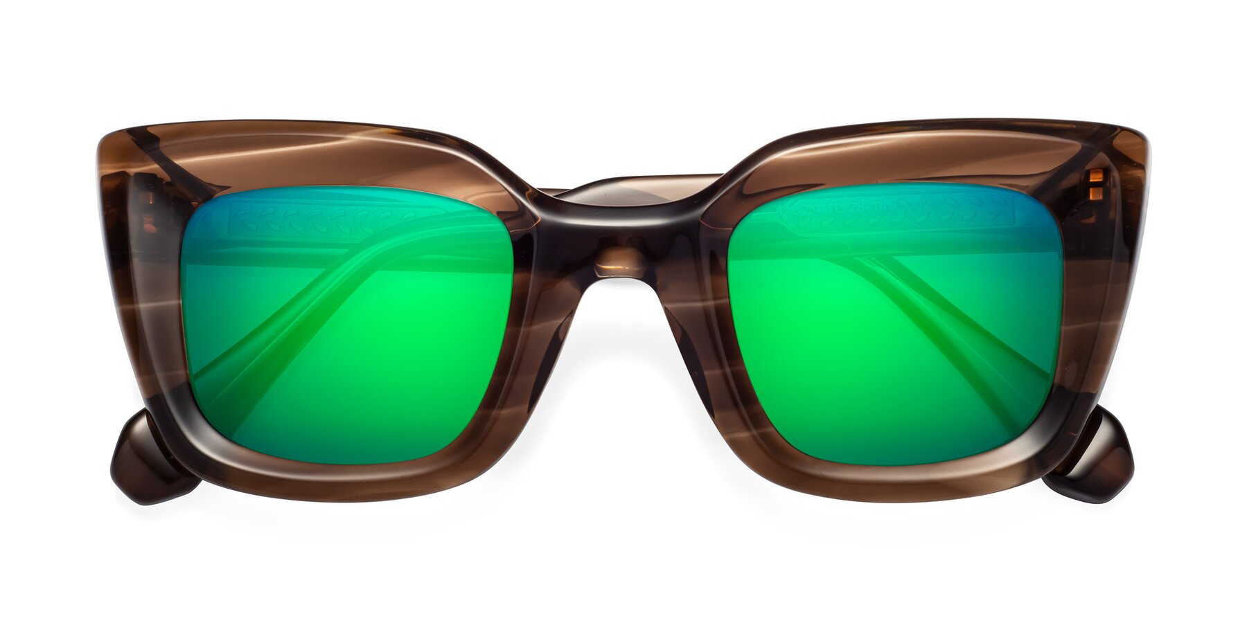 Folded Front of Homan in Chocolate with Green Mirrored Lenses