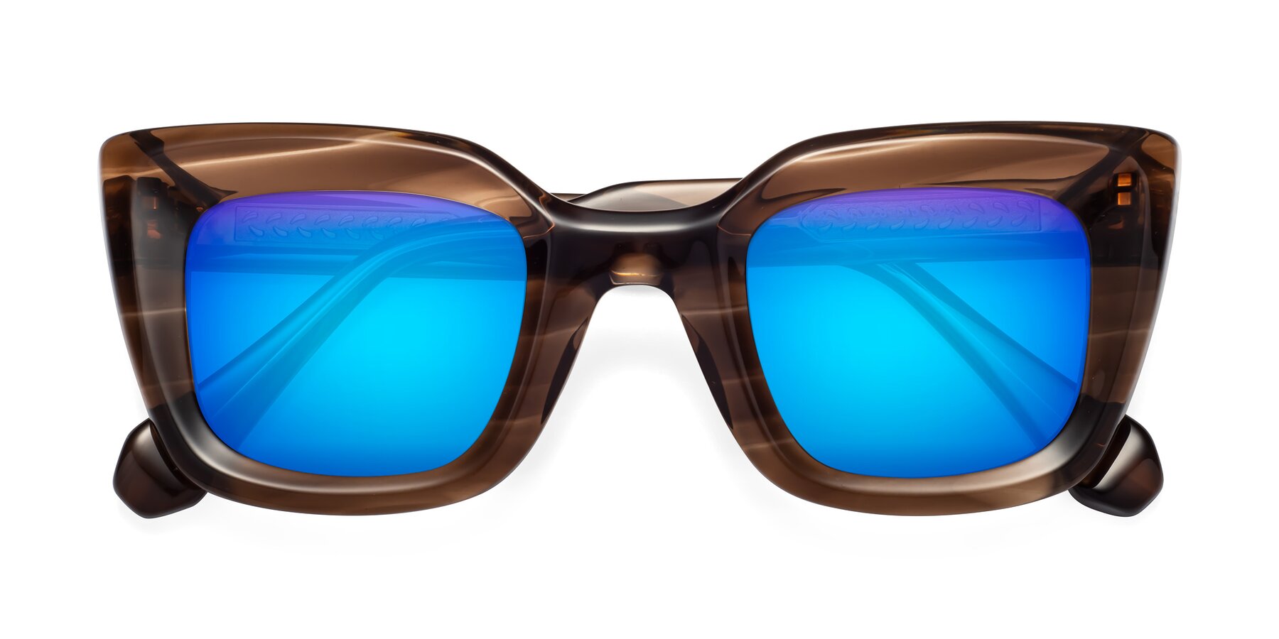 Folded Front of Homan in Chocolate with Blue Mirrored Lenses
