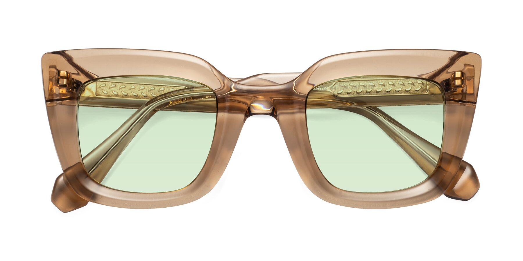 Folded Front of Homan in Amber with Light Green Tinted Lenses