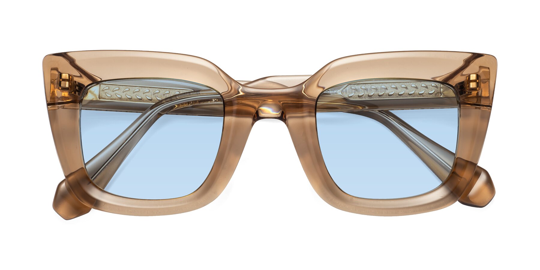 Folded Front of Homan in Amber with Light Blue Tinted Lenses