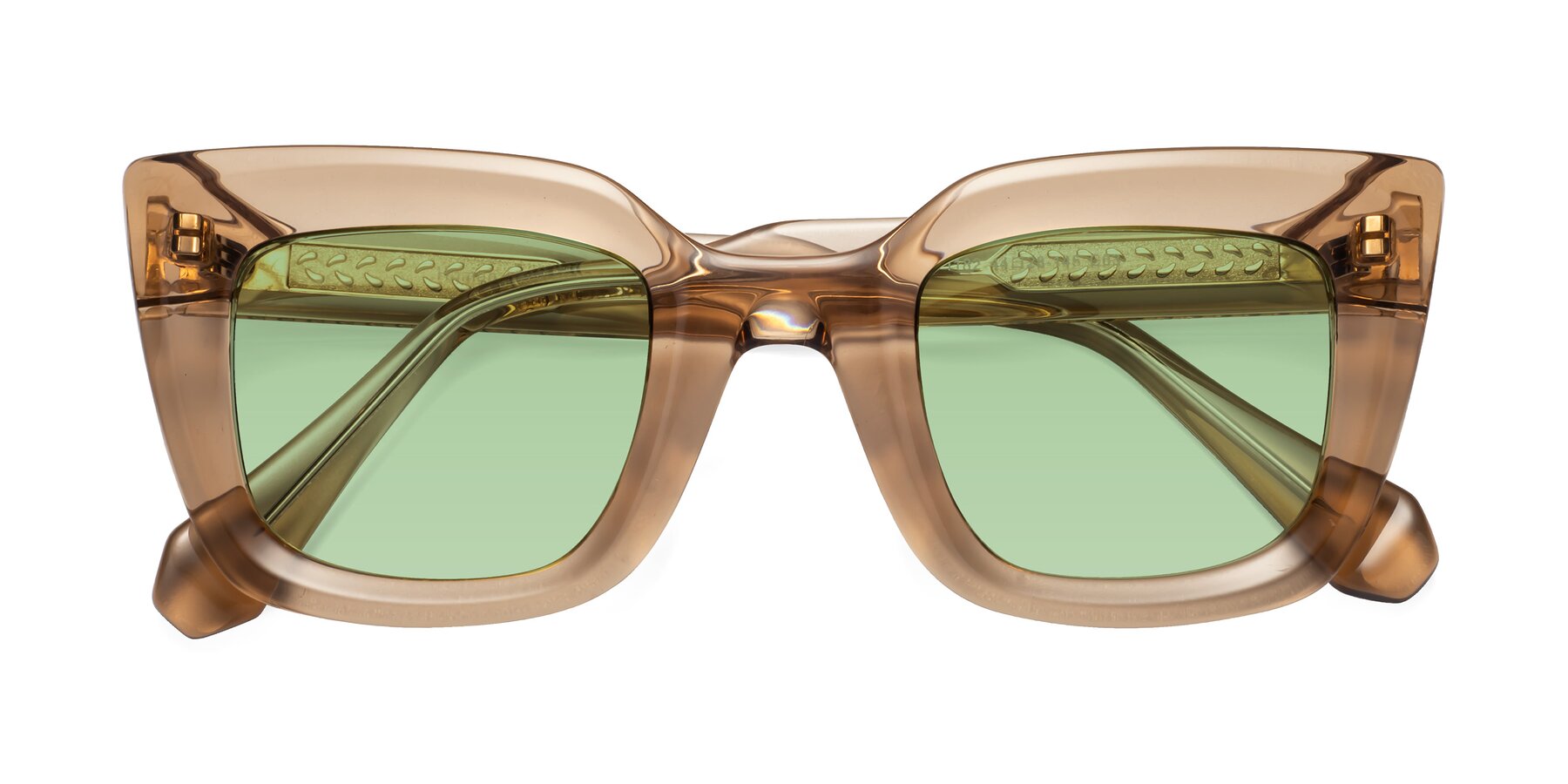 Folded Front of Homan in Amber with Medium Green Tinted Lenses