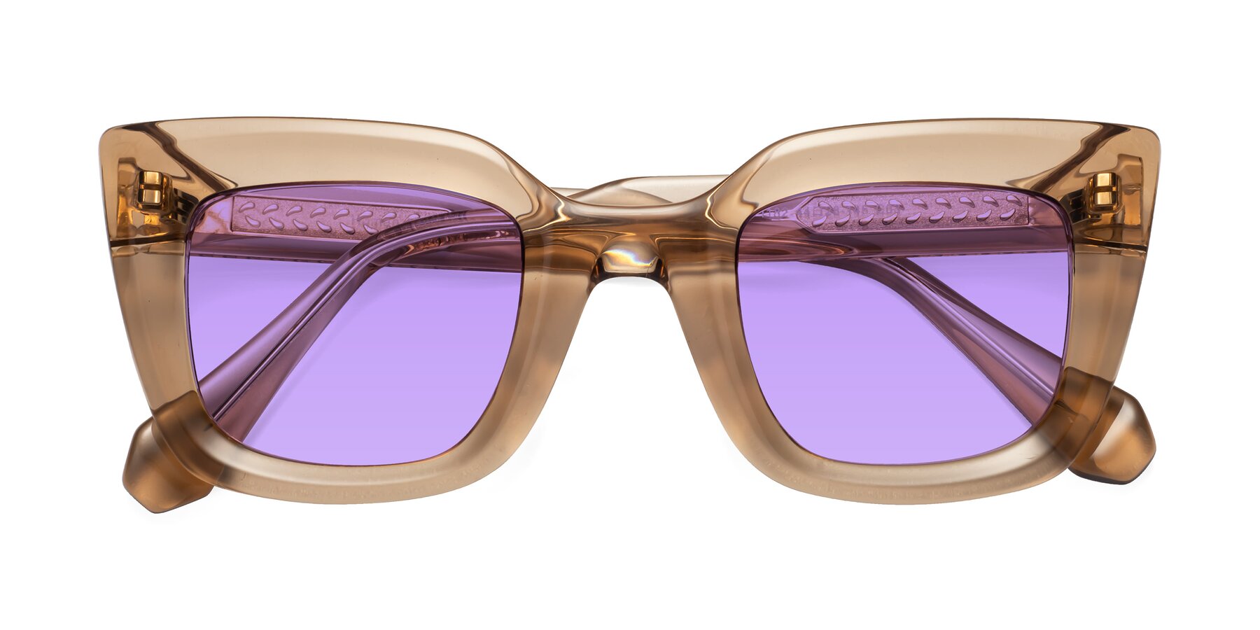 Folded Front of Homan in Amber with Medium Purple Tinted Lenses