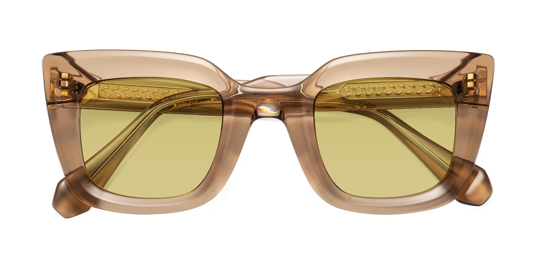 Folded Front of Homan in Amber with Medium Champagne Tinted Lenses