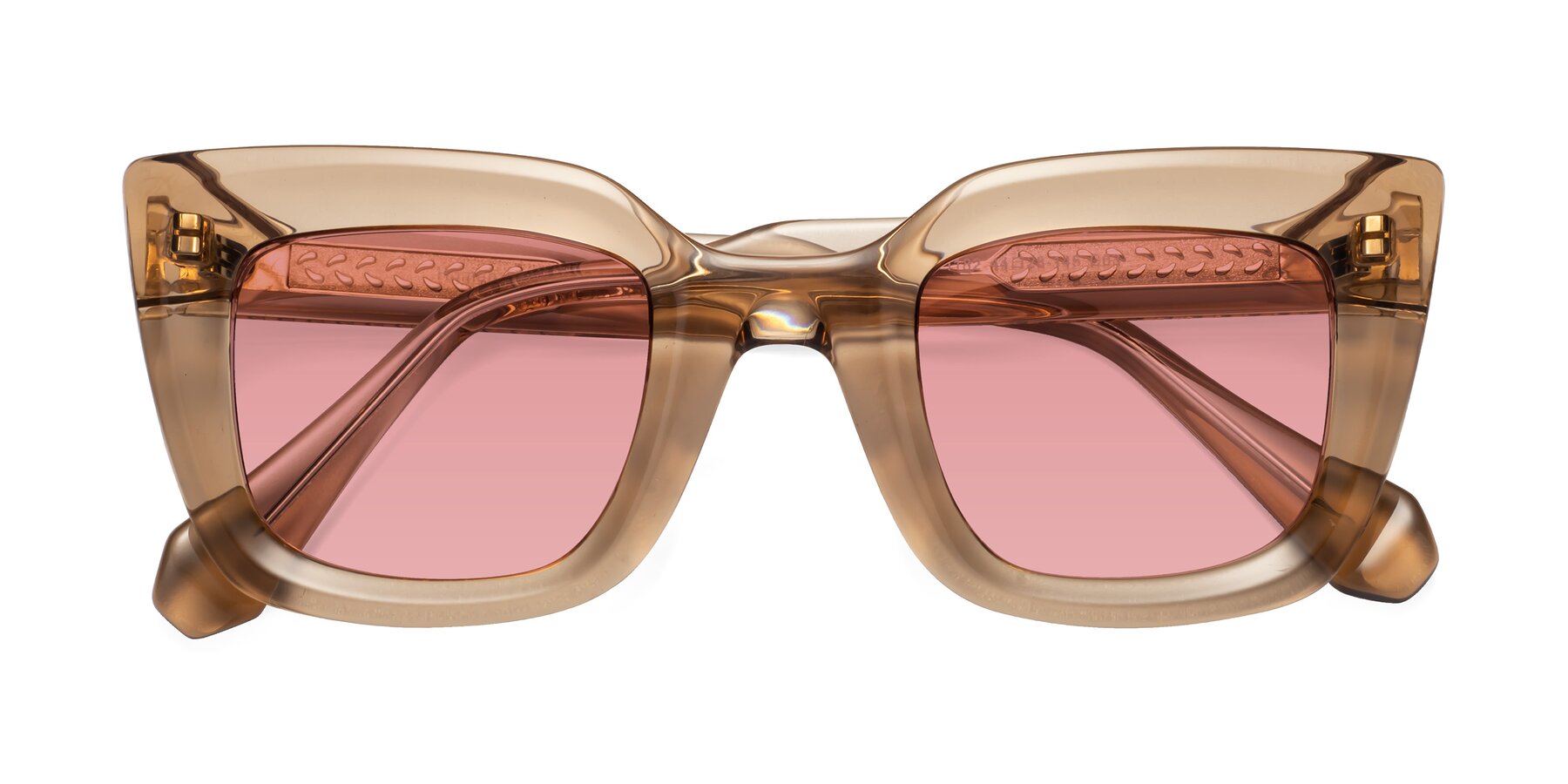 Folded Front of Homan in Amber with Medium Garnet Tinted Lenses