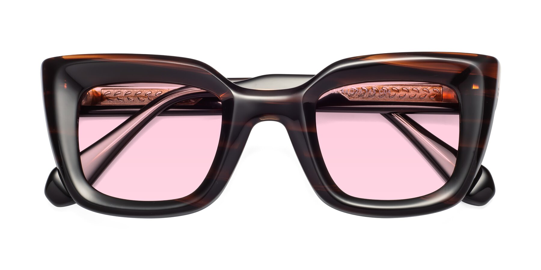 Folded Front of Homan in Dark Brown with Light Pink Tinted Lenses