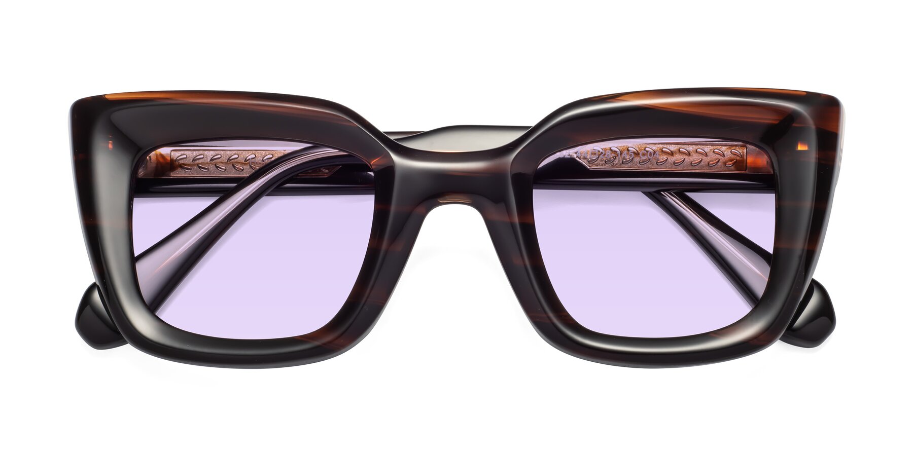 Folded Front of Homan in Dark Brown with Light Purple Tinted Lenses