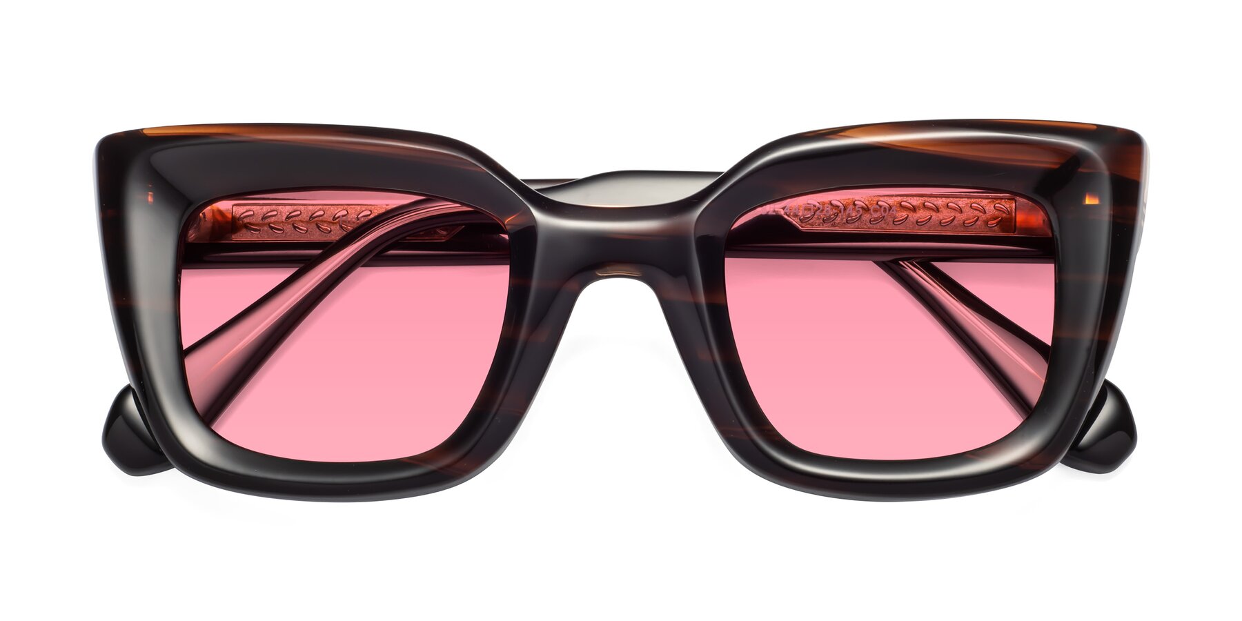 Folded Front of Homan in Dark Brown with Pink Tinted Lenses