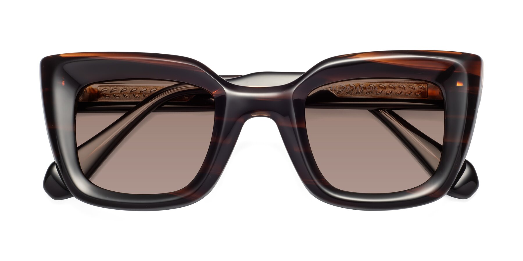 Folded Front of Homan in Dark Brown with Medium Brown Tinted Lenses