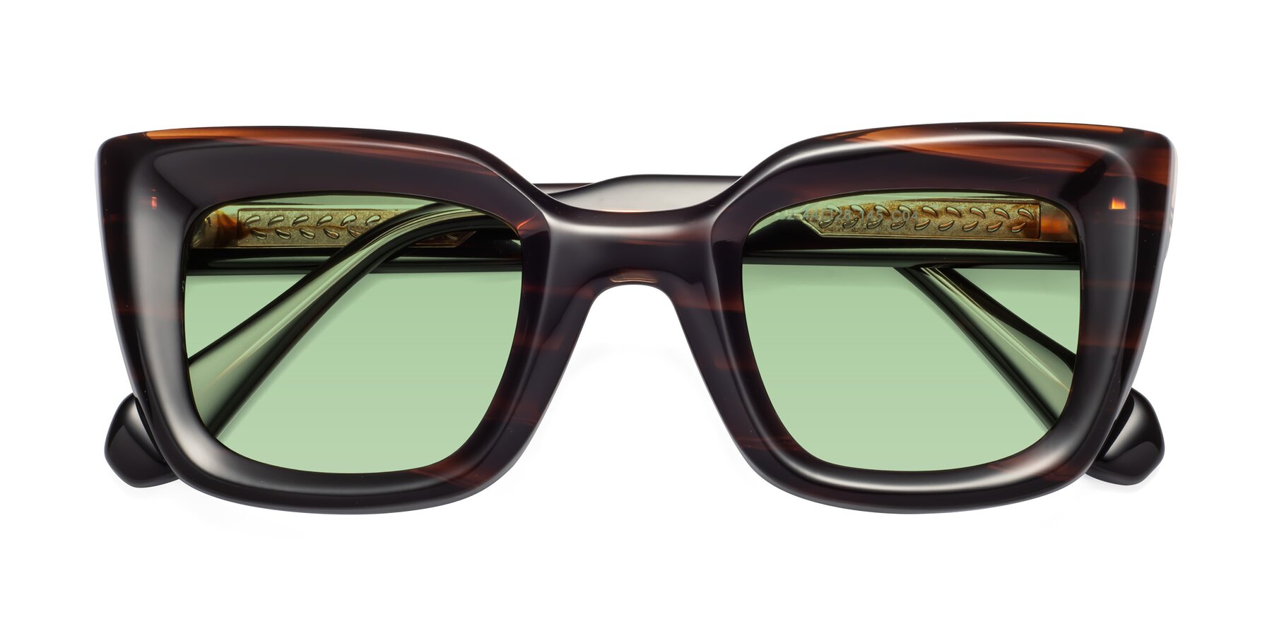 Folded Front of Homan in Dark Brown with Medium Green Tinted Lenses