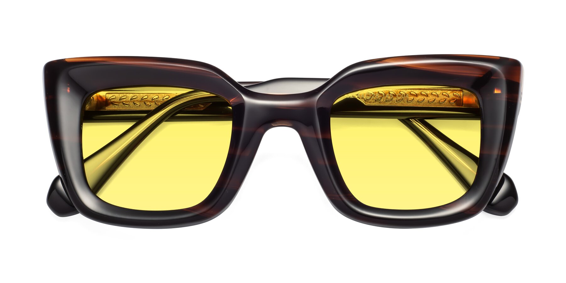 Folded Front of Homan in Dark Brown with Medium Yellow Tinted Lenses