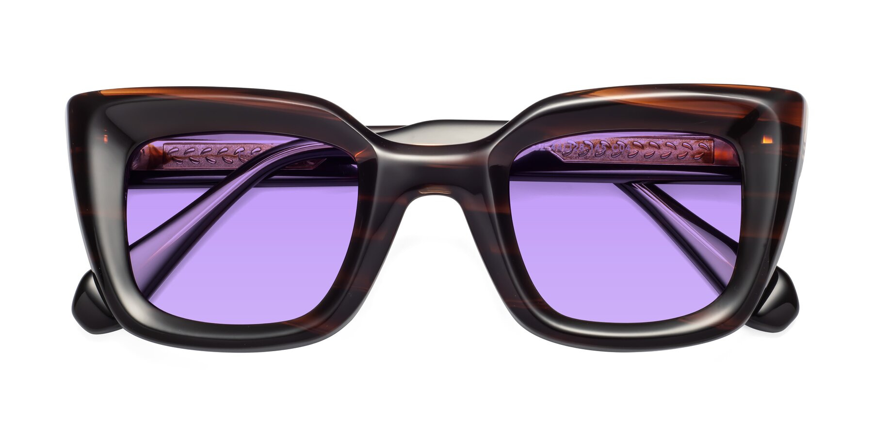Folded Front of Homan in Dark Brown with Medium Purple Tinted Lenses
