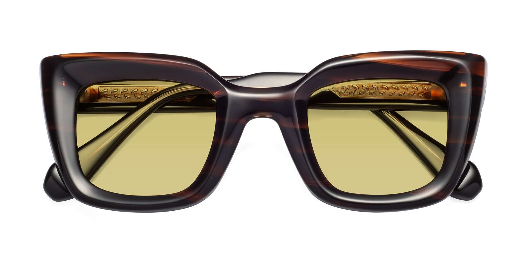 Folded Front of Homan in Dark Brown with Medium Champagne Tinted Lenses