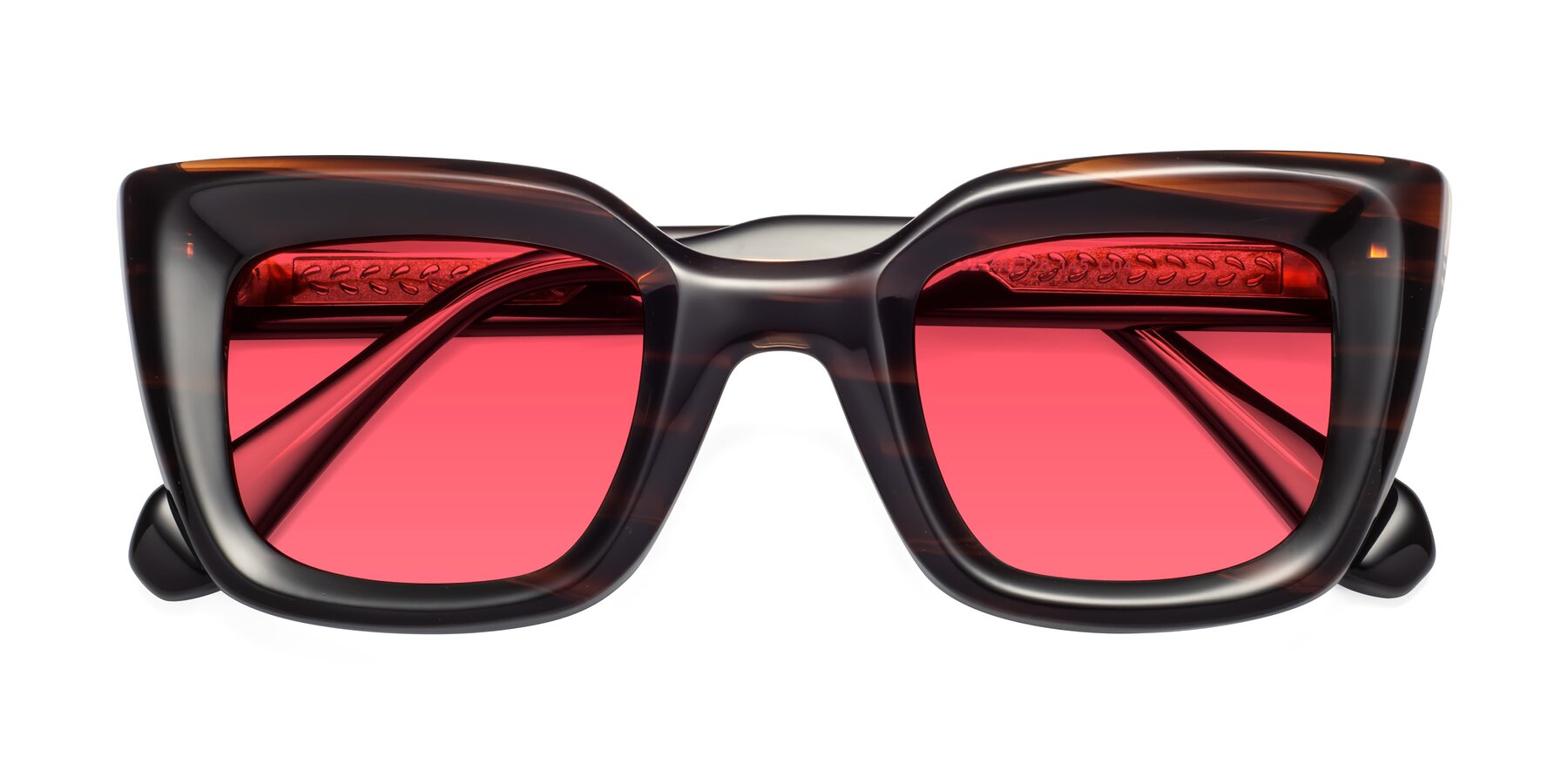 Folded Front of Homan in Dark Brown with Red Tinted Lenses