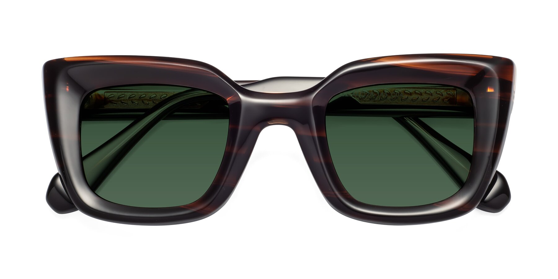 Folded Front of Homan in Dark Brown with Green Tinted Lenses